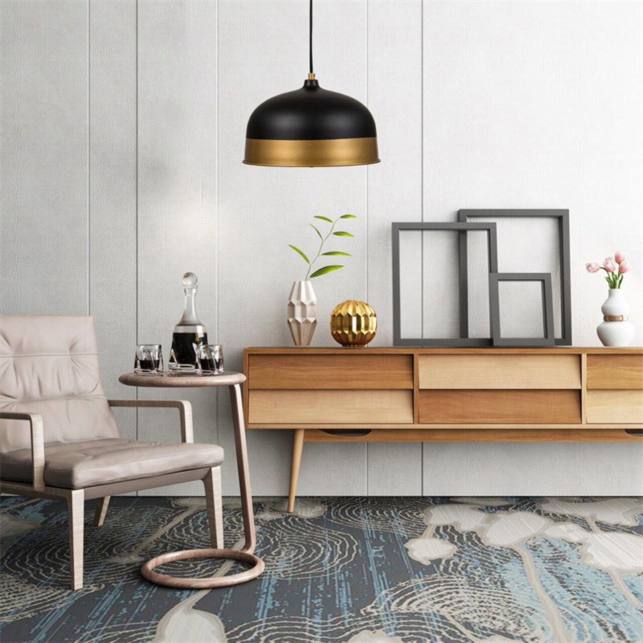 Exbrite Modern Chandelier Adjustable Height Black Gold Industrial Pendant Light